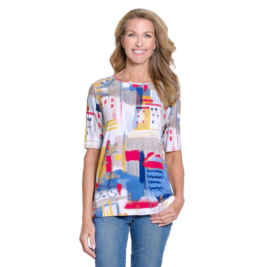 SZ XL, MULTIPLES Women's Clothing | Elbow Sleeve Scoop Neck Embellished Top, Multi