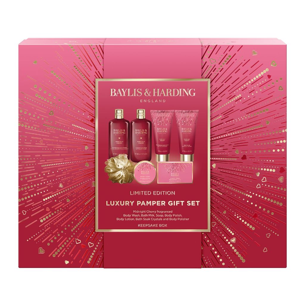 Baylis & Harding Midnight Cherry Luxury Pamper Gift Set For Women - Vegan Friendly