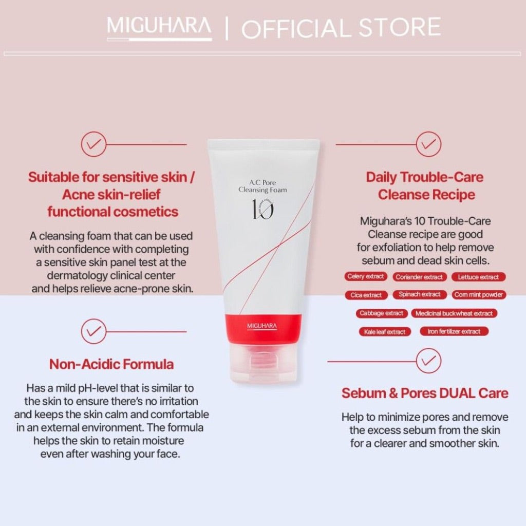 A.C Pore Cleansing Foam, Korean Skincare Face Wash - 4 fl. oz.