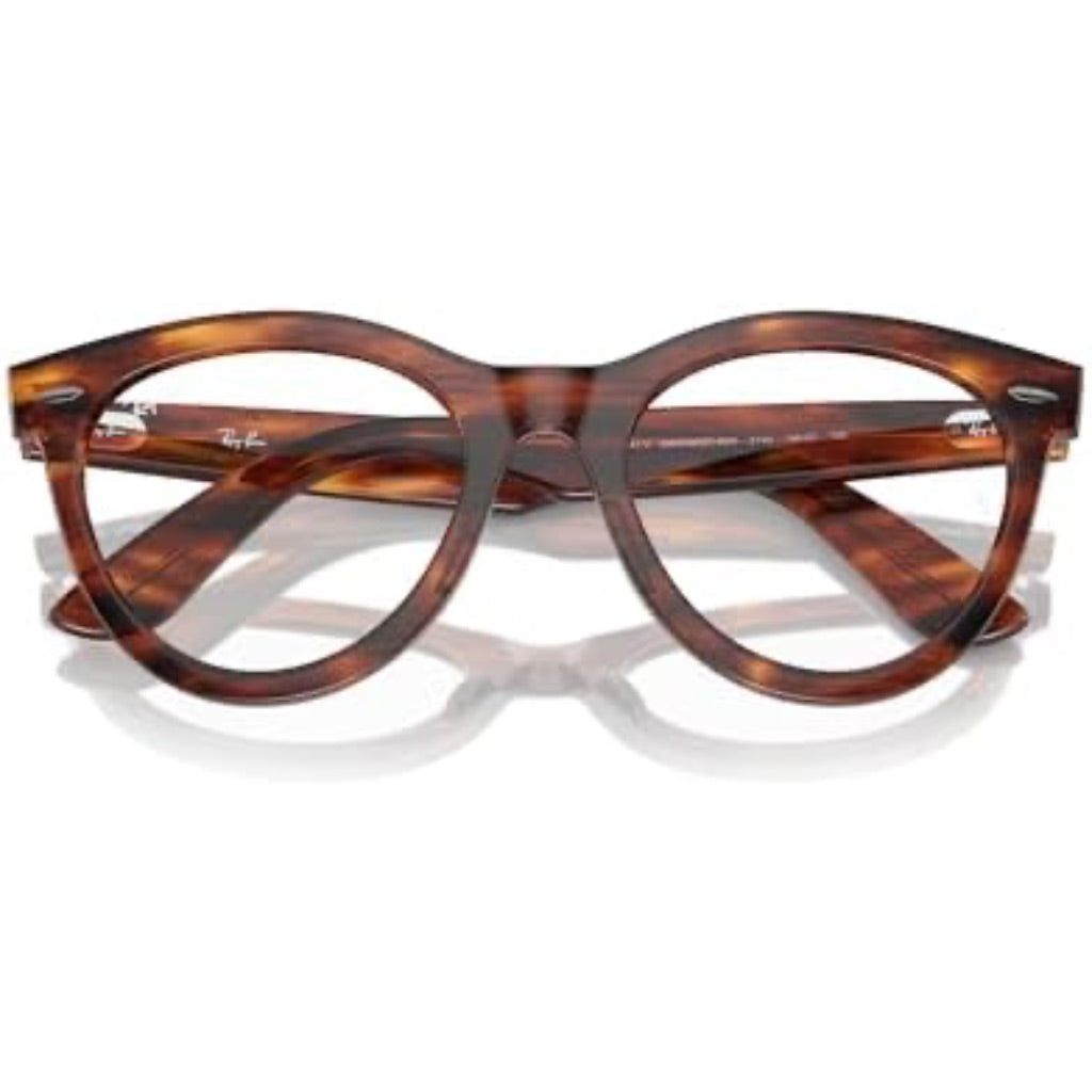 Ray-Ban Men's Rx2241v Wayfarer Round Prescription Eyewear Frames, 54mm - Striped Havana Brown