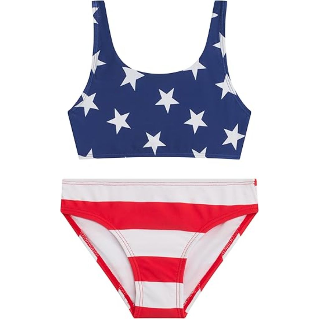 Kanu Surf Girl's Tammy Beach Sport Square Sun Bikini Swimsuit - USA Red/White/Blue, Size 16