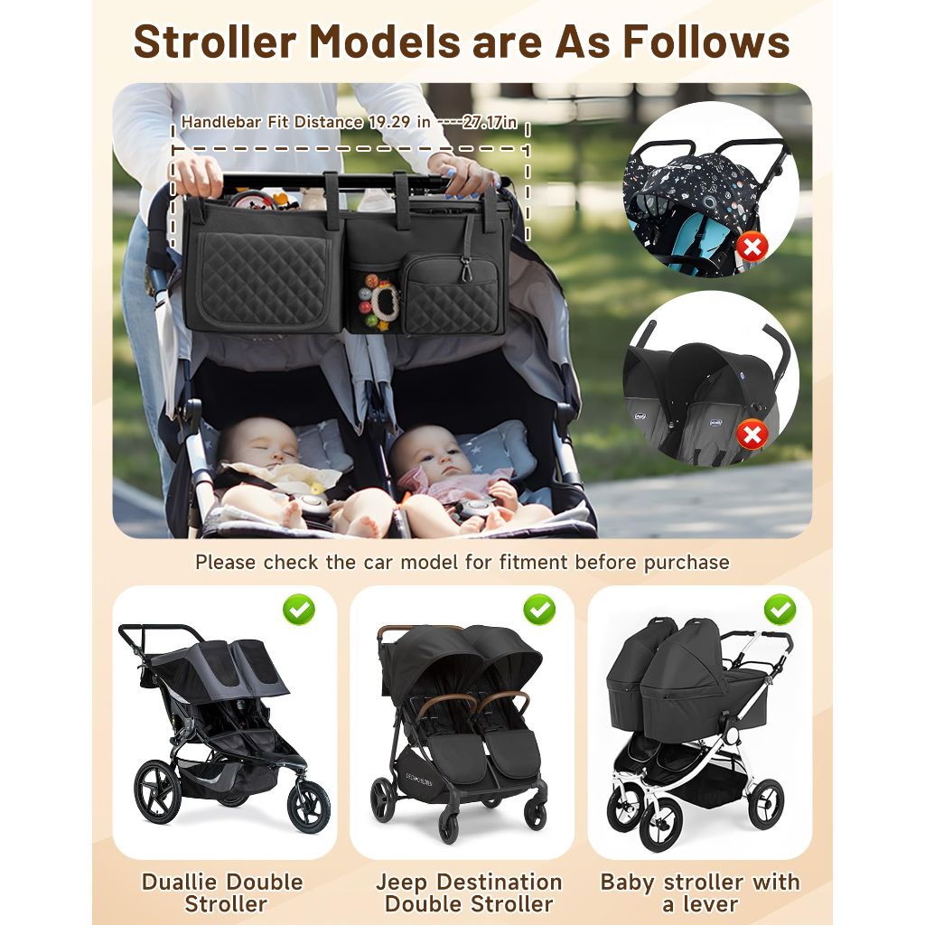 Kcross Double Stroller Caddy Organizers with Cup Holder with Cooler Pockets