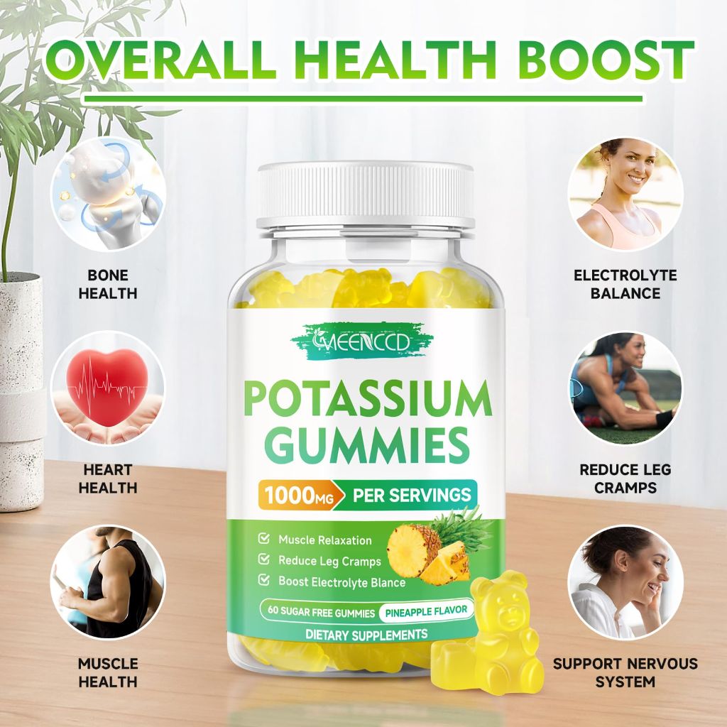 Potassium Citrate Gummies 1000mg, Sugar-Free, Pineapple Flavor, 60 Count