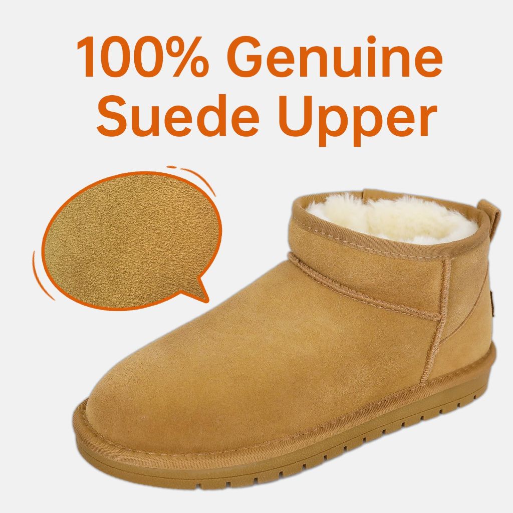 EVELLYHOOTD Genuine Suede Ankle Snow Boots for Women, Chestnut size -43