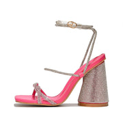 Cape Robbin Orara Chunky Block High Heels with Adjustable Buckle, Pink Size 8.5