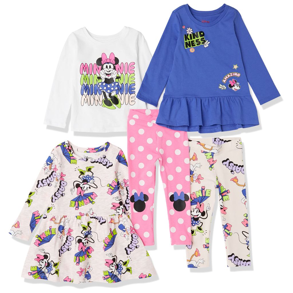 SZ S, Amazon Essentials Disney Mix-and-Match Cotton Outfit Set with Ruffle, Pack of 5, Minnie and Daisy