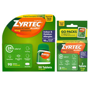Zyrtec 24 Hour Allergy Relief Tablets, Cetirizine HCl 10mg - 90ct. Plus 3x1ct. Packs
