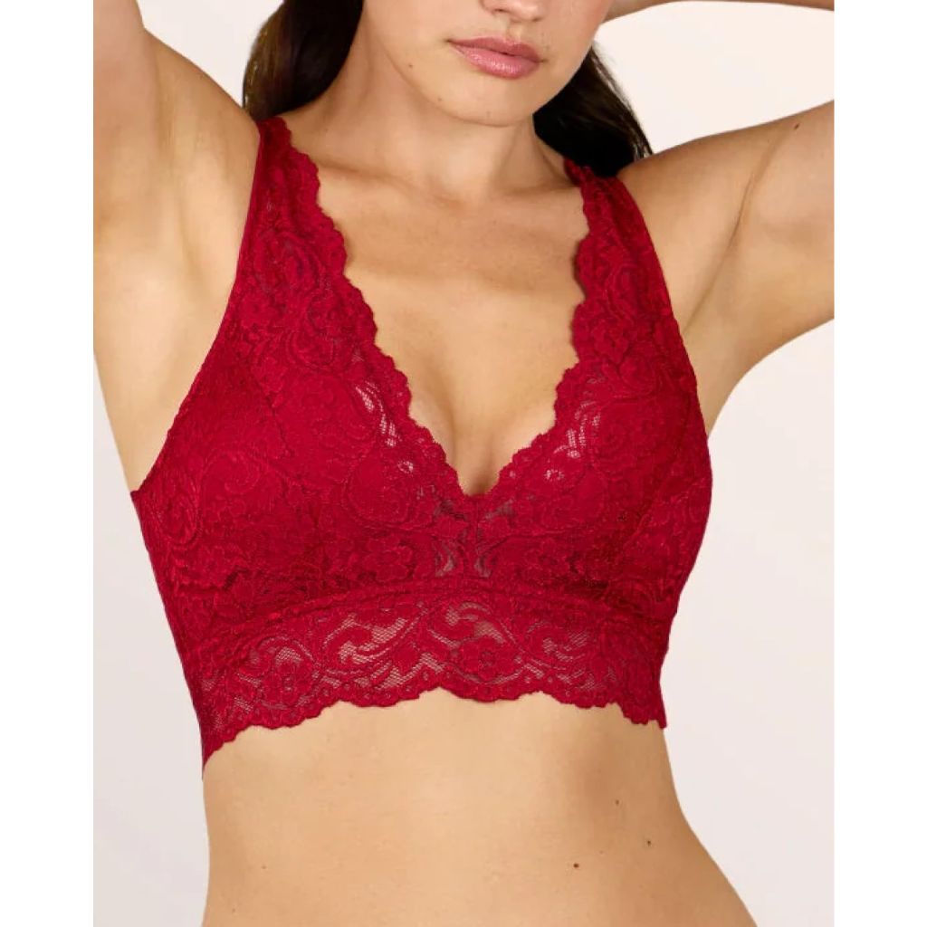 Smart & Sexy Women's Signature Lace Deep V Neck Wireless Bralette, No No Red, XL
