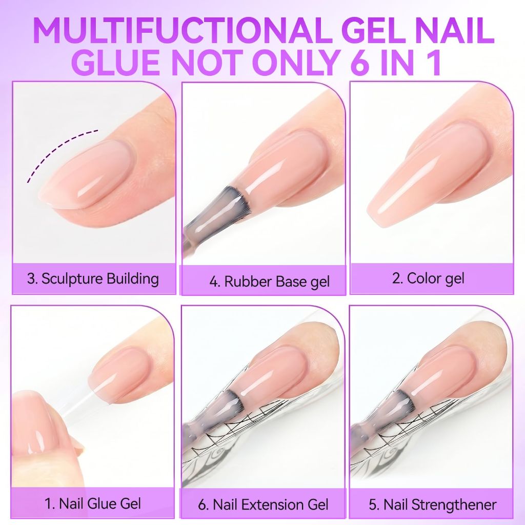 Gelike EC 6-in-1 Jelly Gel Nail Glue: Cheer Pink UV Rubber Base Gel