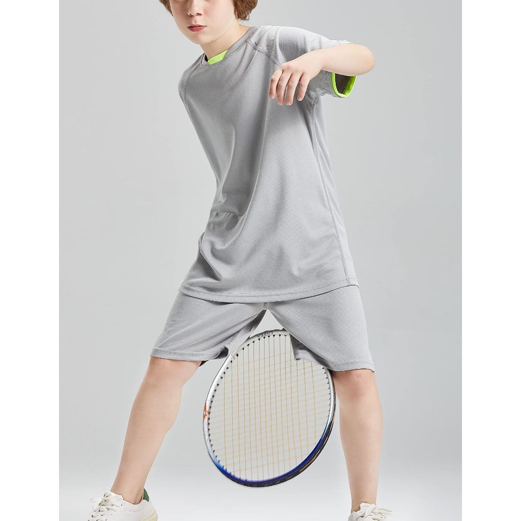 DANI CHINS Boys Loose Athletic Short-Sleeve Shirt and Active Mesh Shorts Set (GREY, 4)