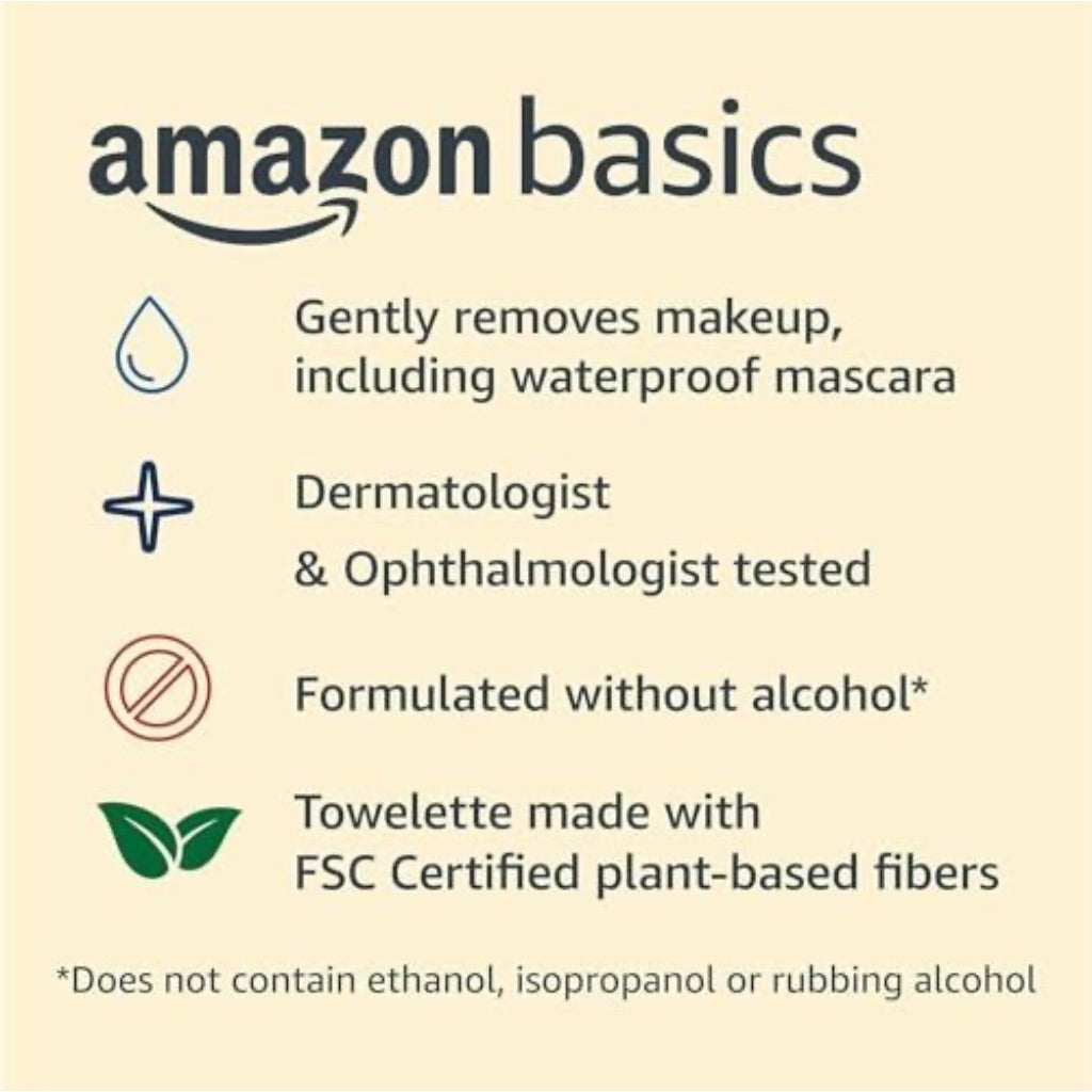 Amazon Basics Makeup Remover Wipes for All Skin Types - 25 Wipes
