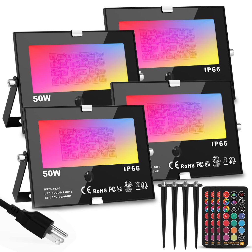 RGB Outdoor LED Flood Light 50W Color Changing Floodlights (4 Pack)