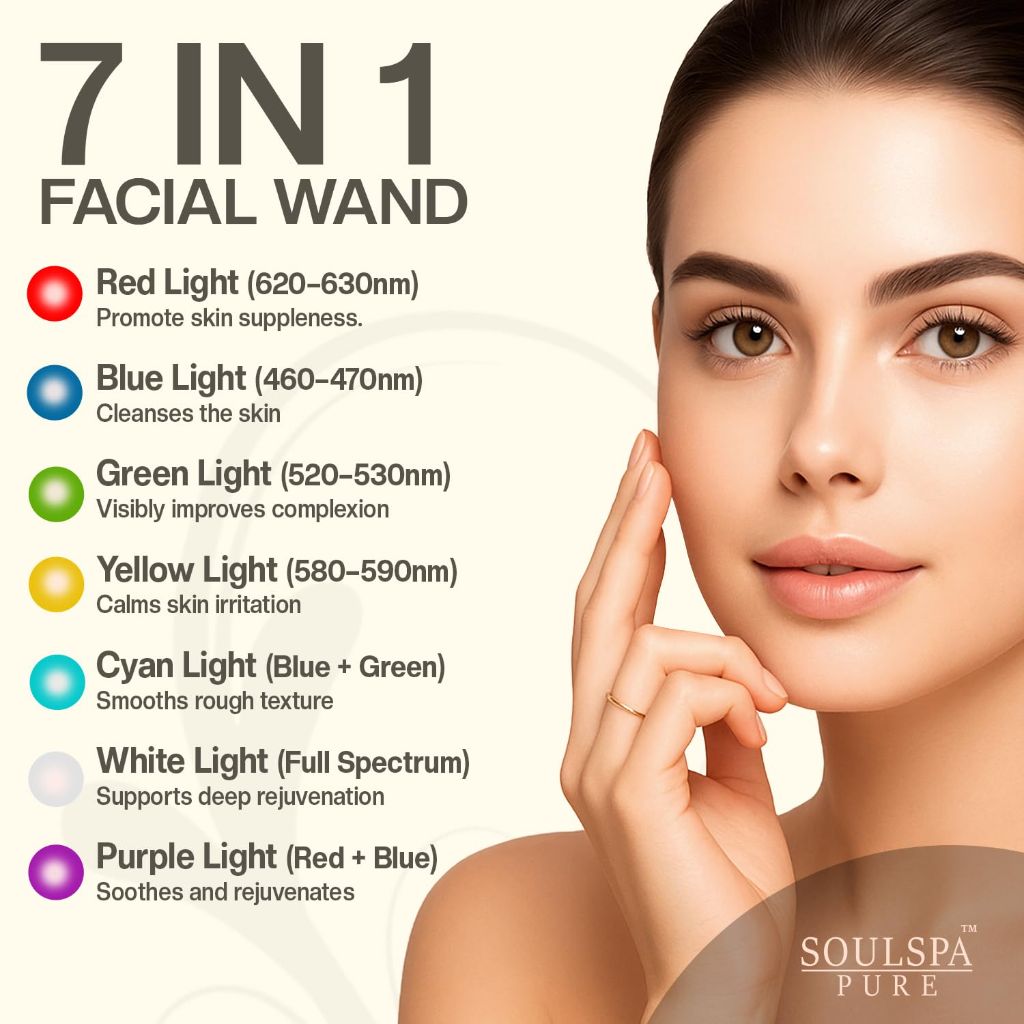 Soulspa Pure 7 in 1 LED Light Wand for Face, Neck & Eye – Silver with Activating Serum