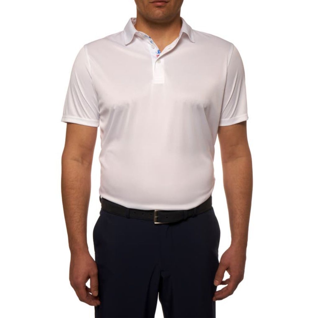 Robert Graham Mens, AXELSEN Short Sleeve Knit Polo Shirt, White, SZ M