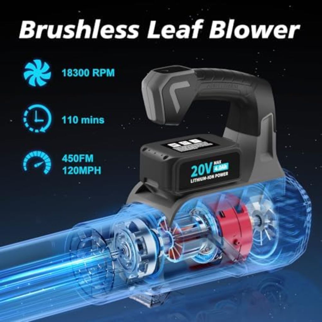 Leaf Blower Cordless with Battery and Charger: 2 Batteries 20V 4.0Ah Brushless Motor,(Grey)