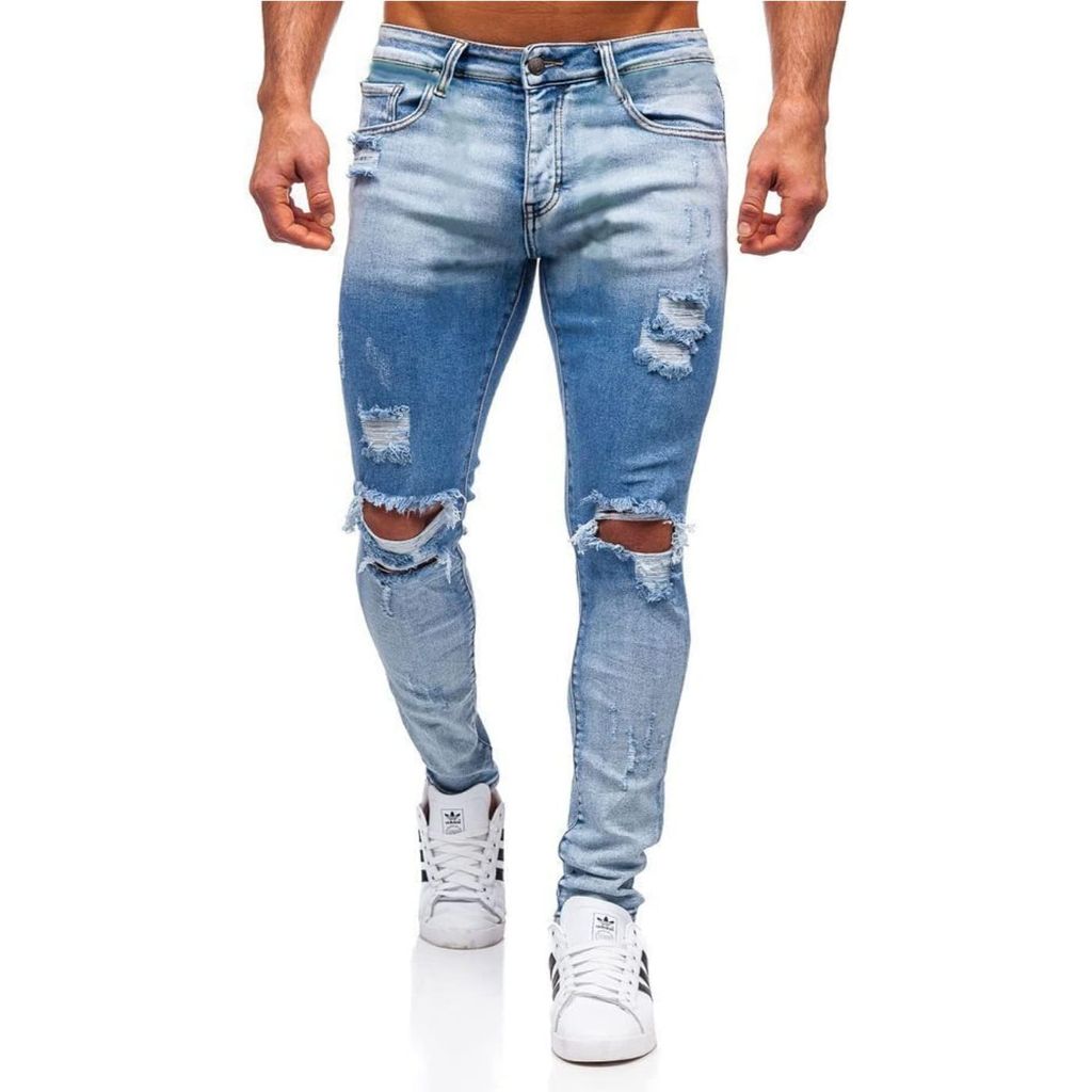 HUNGSON Men's Ripped Skinny Jeans Stretchy Slim Fit Jeans Size 30