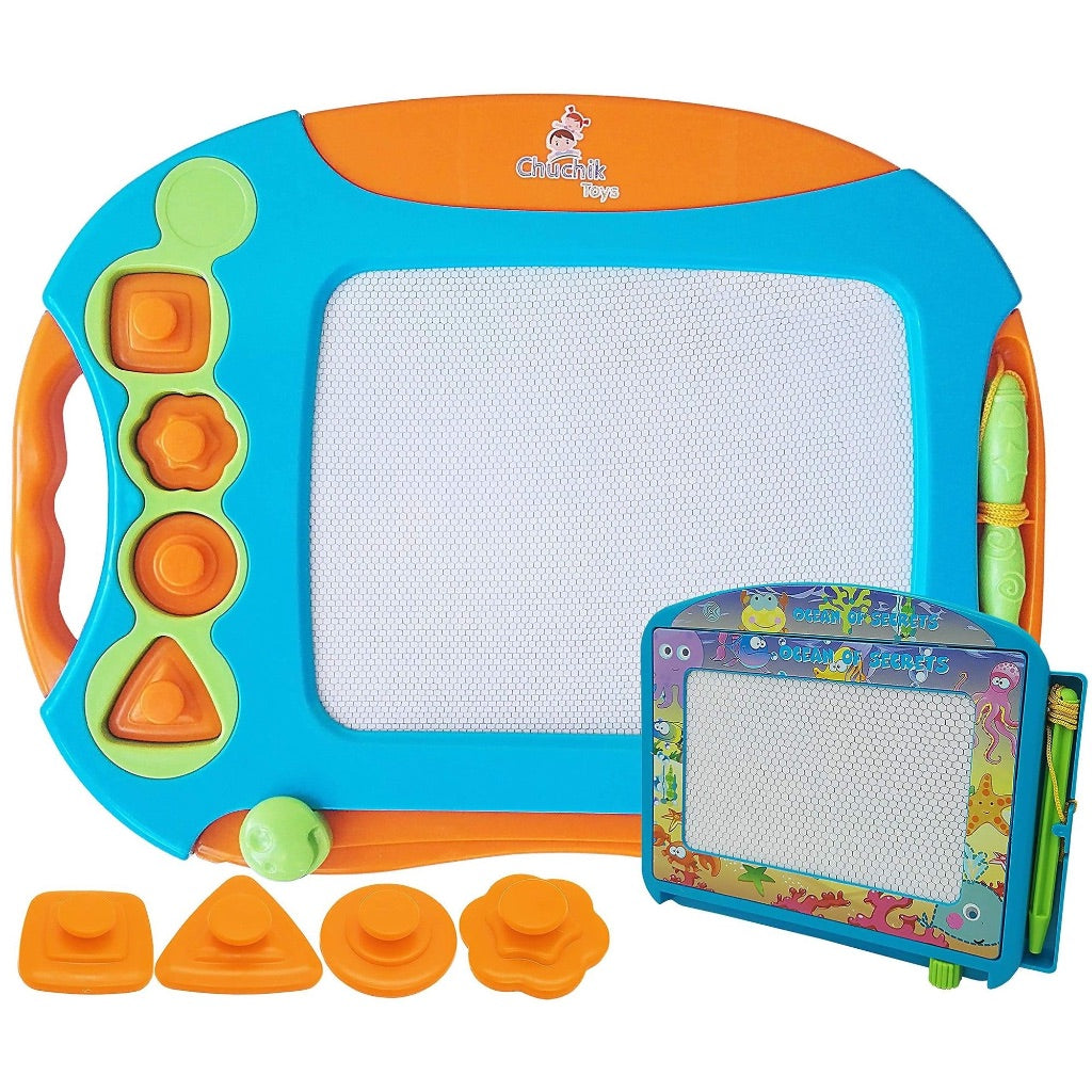 CHUCHIK Toys Magnetic Drawing Board Set for Kids and Toddlers. Large 15.7 Inch Magna Doodle Writing Pad Comes with a 4-Color Travel Size Sketch Doodle