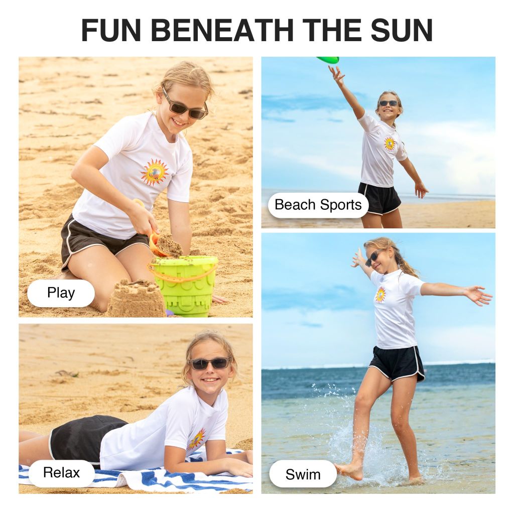 Kanu Surf Girls, Karlie Rash Guard UPF 50+ Sun Protection Short Sleeve Swim Shirt, Annie White, 12