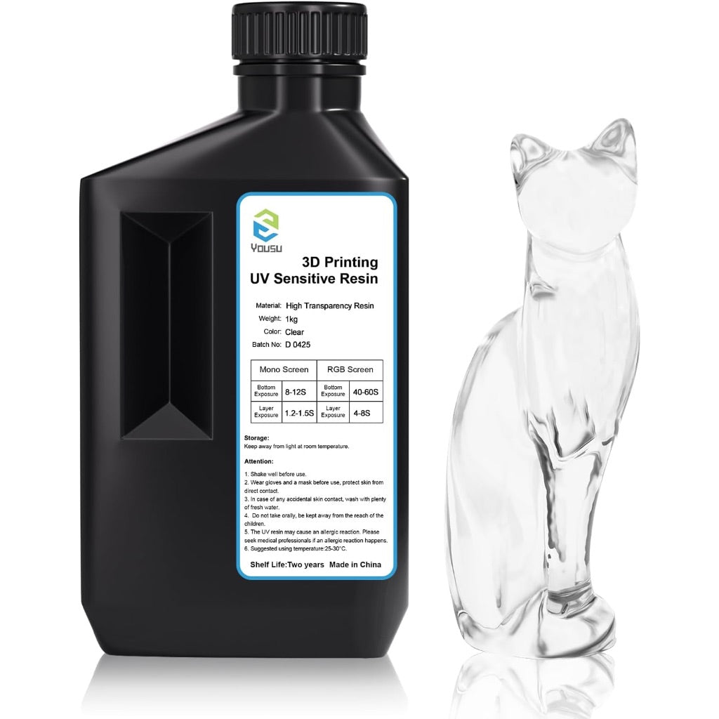 YOUSU High Transparency 3D Printer Resin, Non-Yellowing, Ultra Clear 405nm UV Resin for LCD/DLP/SLA - Clear (2.2 lbs)