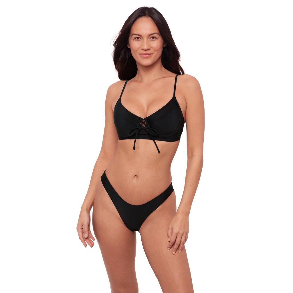 Sports Illustrated Women's Underwire Laceup Bikini Top, Black, Medium