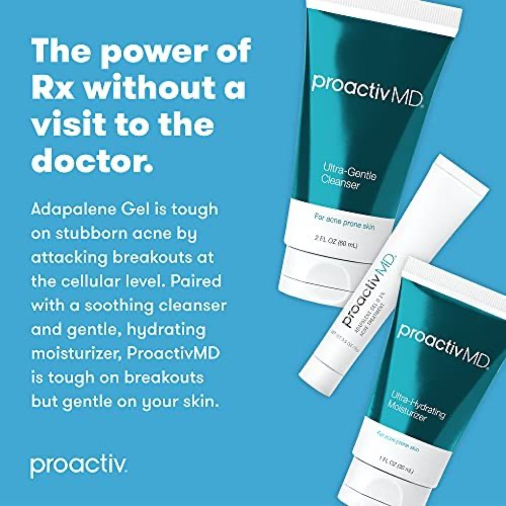 ProactivMD Adapalene 0.1% Gel Acne Treatment Kit, Green Tea Face Cleanser, and Moisturizer with Hyaluronic Acid- 90 Day Kit