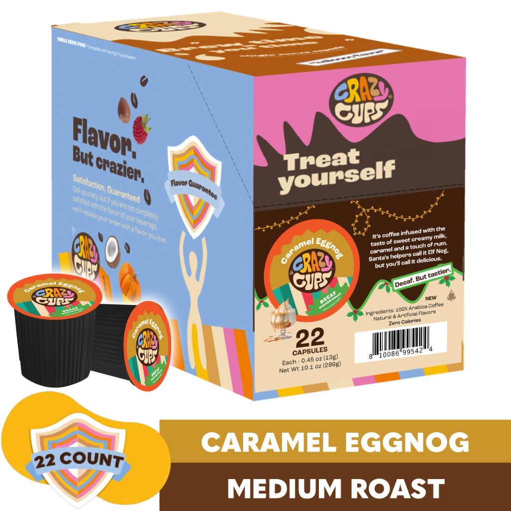 Crazy Cups Decaf Flavored Coffee Pods, Decaf Eggnog Coffee | 22 Count