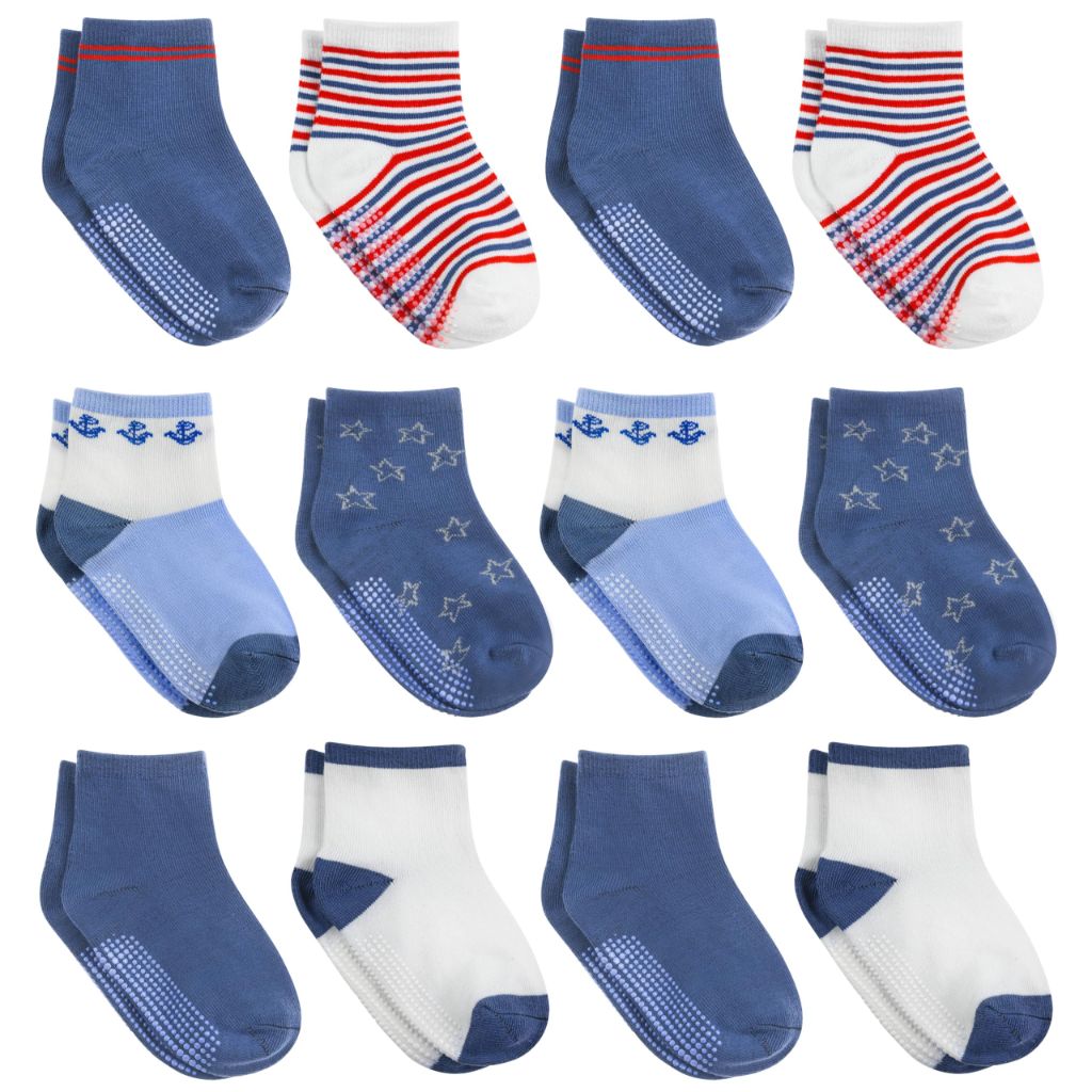 Debra Weitzner 12 Pairs Non-Slip Toddler Socks With Grips for Baby Boys and Girls - Anti-Slip Crew Socks for Infant's and Kids