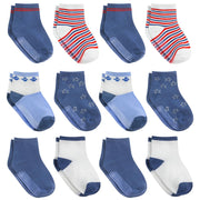 Debra Weitzner 12 Pairs Non-Slip Toddler Socks With Grips for Baby Boys and Girls - Anti-Slip Crew Socks for Infant's and Kids