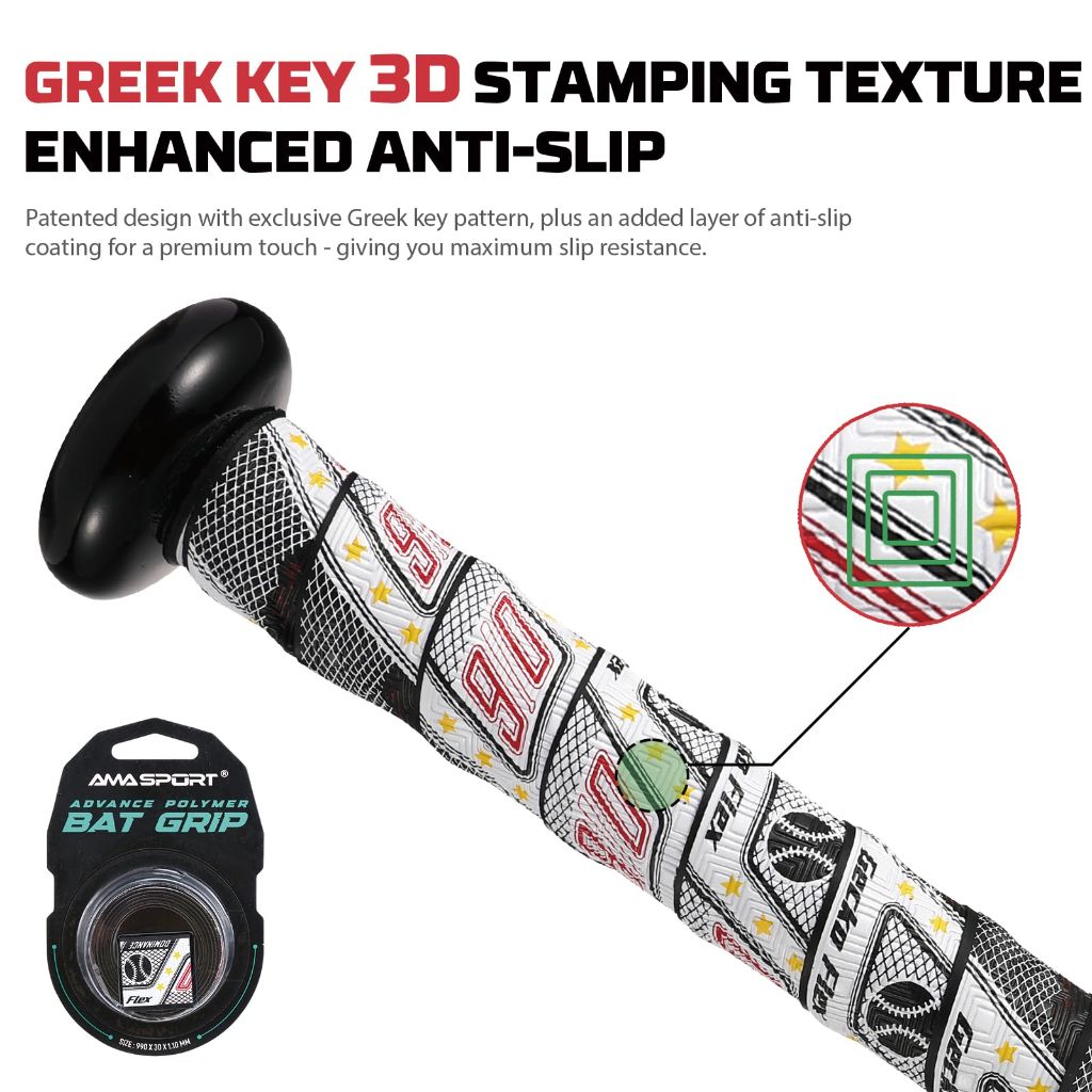 1.1mm Bat Grip Tape, Greek Key Double-Stamping Textured