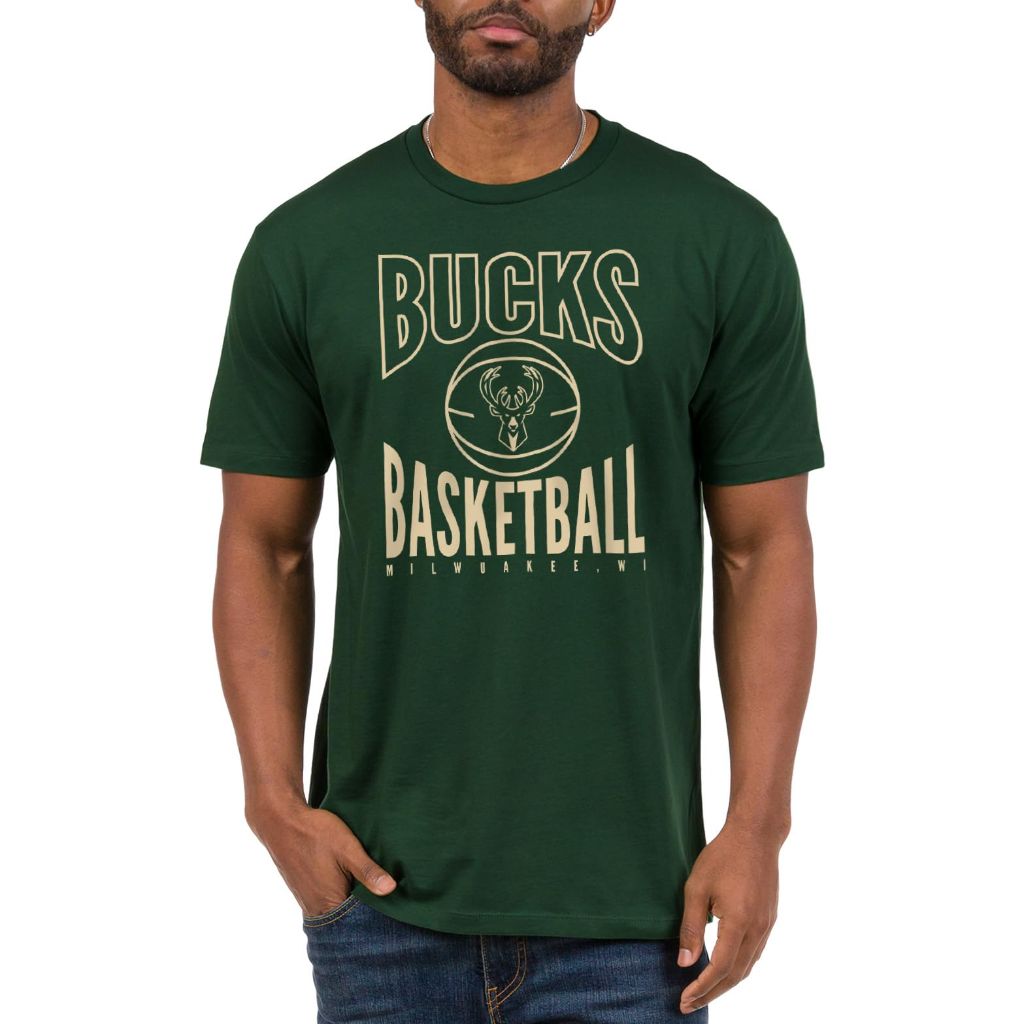 Milwaukee Bucks NBA Team Basketball - Adult Short Sleeve  - XL - Olive green