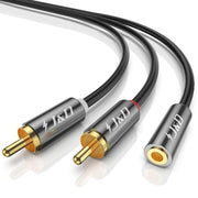 J&D 3.5mm to RCA Adapter Cable, Gold Plated 3.5mm Female to 2 RCA Male Stereo Audio Y Cable for Record Player, Speakers, Home Theater, Smartphone, MP3, 25 Feet