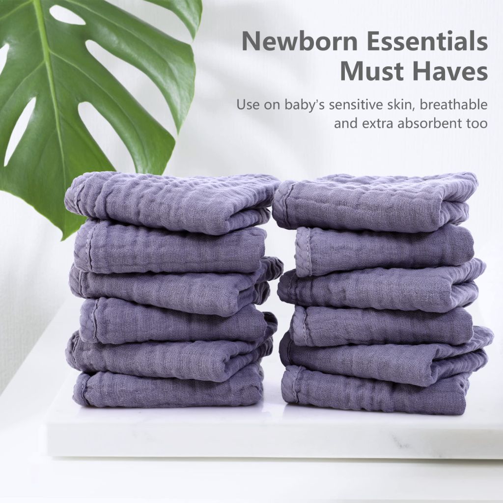 SWEET DOLPHIN 12 Pack Large 100% Cotton Hand Washcloths, Grey, 20" X10"