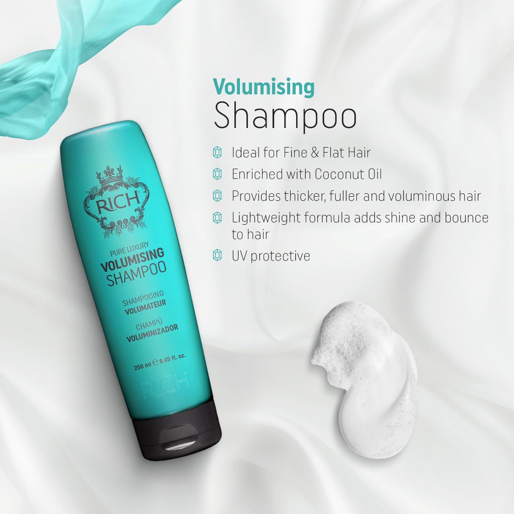 RICH Pure Luxury Volumizing Shampoo with Coconut Oil for All Hair Types - 8.45 Oz