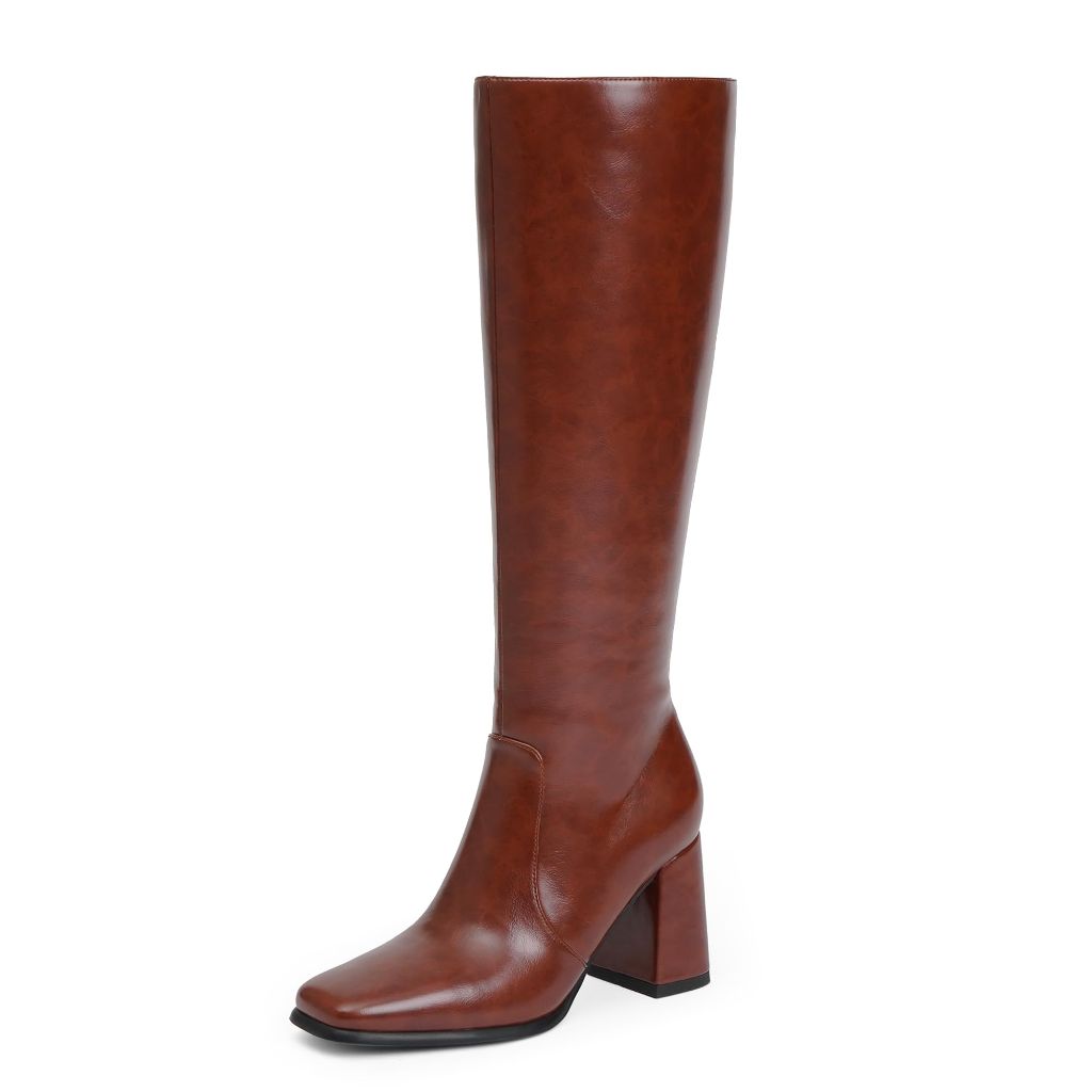 QIY Brown Knee High Boots Women, Red Brown - Size 8
