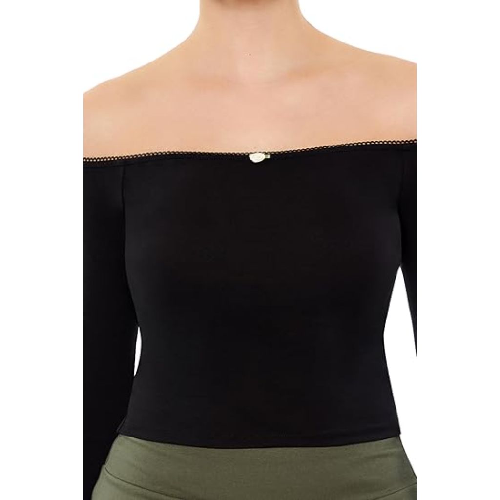 Forever 21 Women's Rosette Off-The-Shoulder Top - Black, Large