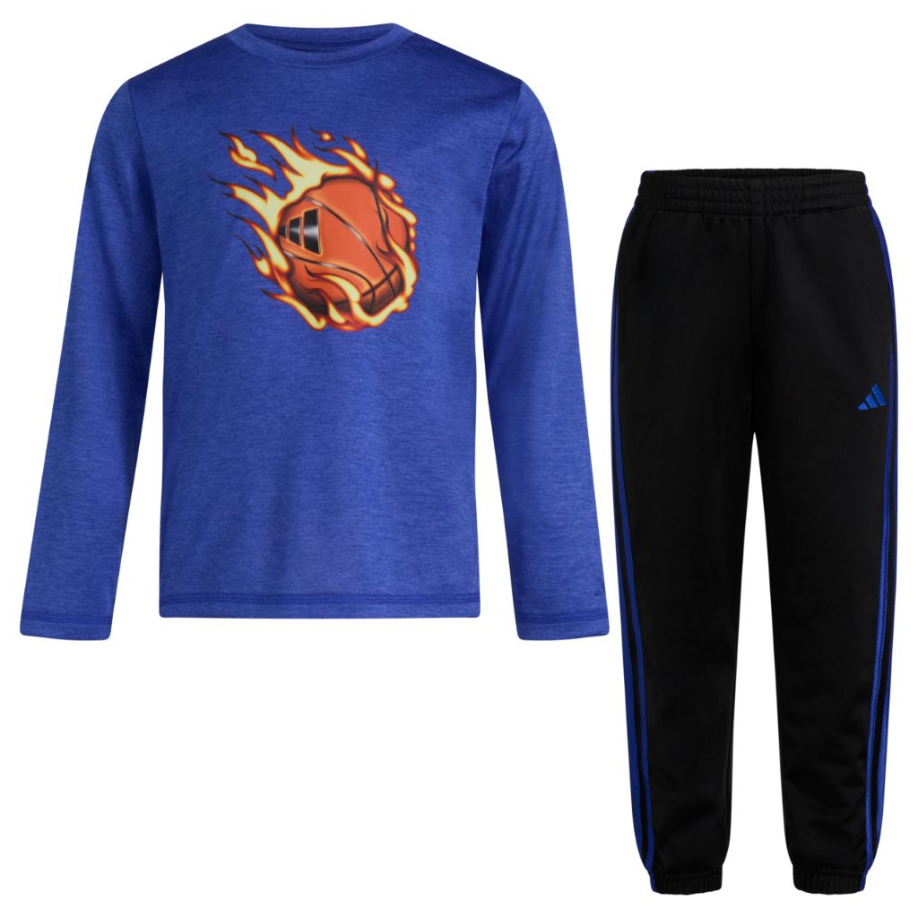 Adidas Boys' 2-Piece Long Sleeve Poly Mélange Tee and Joggers Set, Semi Lucid Blue Heather, 3M