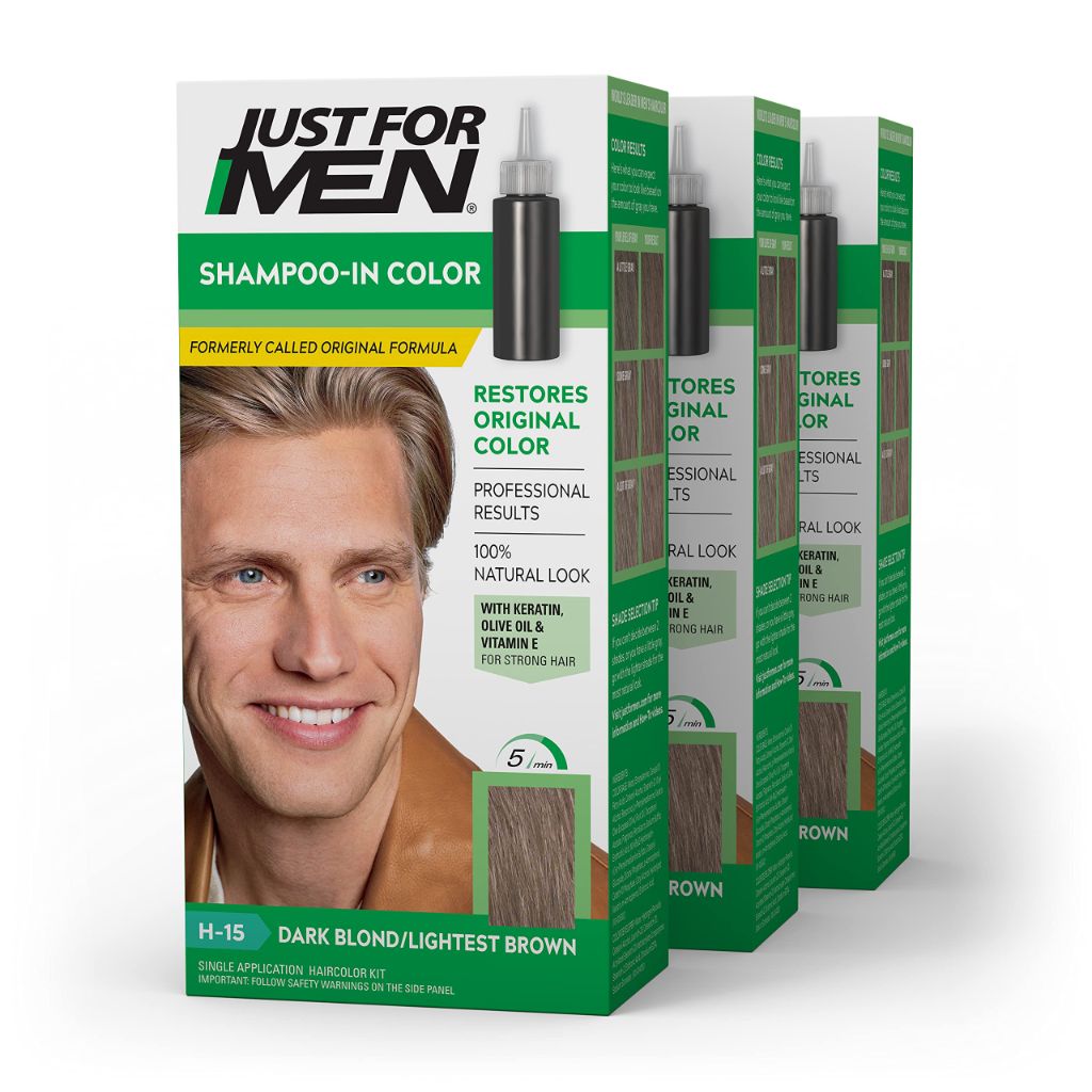 Just For Men Shampoo-In Color - Dark Blond/Lightest Brown, H-15, Pack of 3