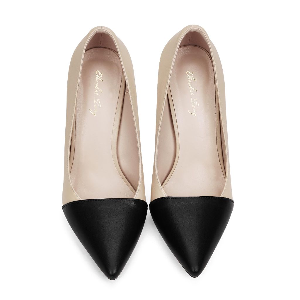 Elisabet Tang Elegant Women's Pumps Two-Tone 4 inch High Heel, Nude/Black, 7.5
