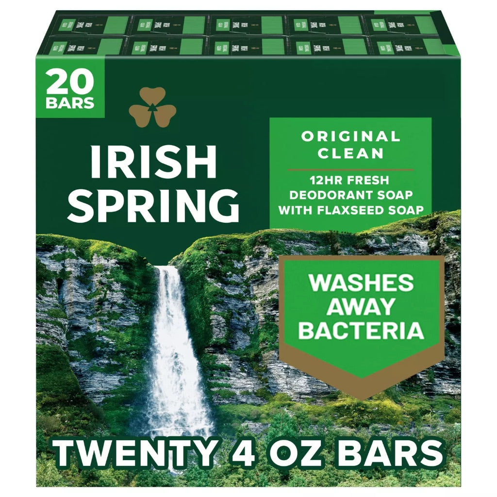 Irish Spring Original Clean Bar Soap for Men 4 Ounce (Pack of 20)