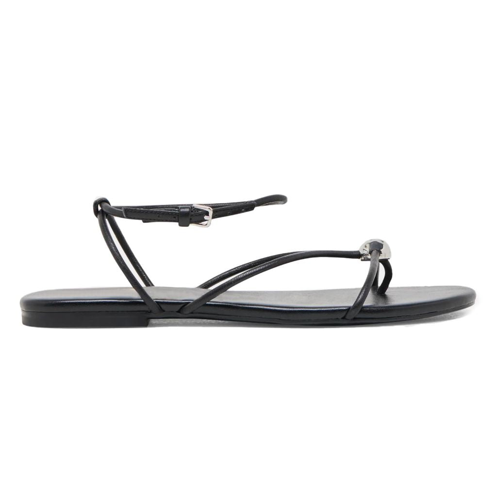 SZ 8, QIV Black Strappy Flat Sandals for Women