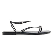 SZ 8, QIV Black Strappy Flat Sandals for Women
