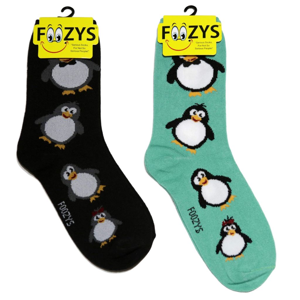 Foozys Women’s Crew Socks | Penguin Animal Themed Fashion Novelty Socks | 2 Pair