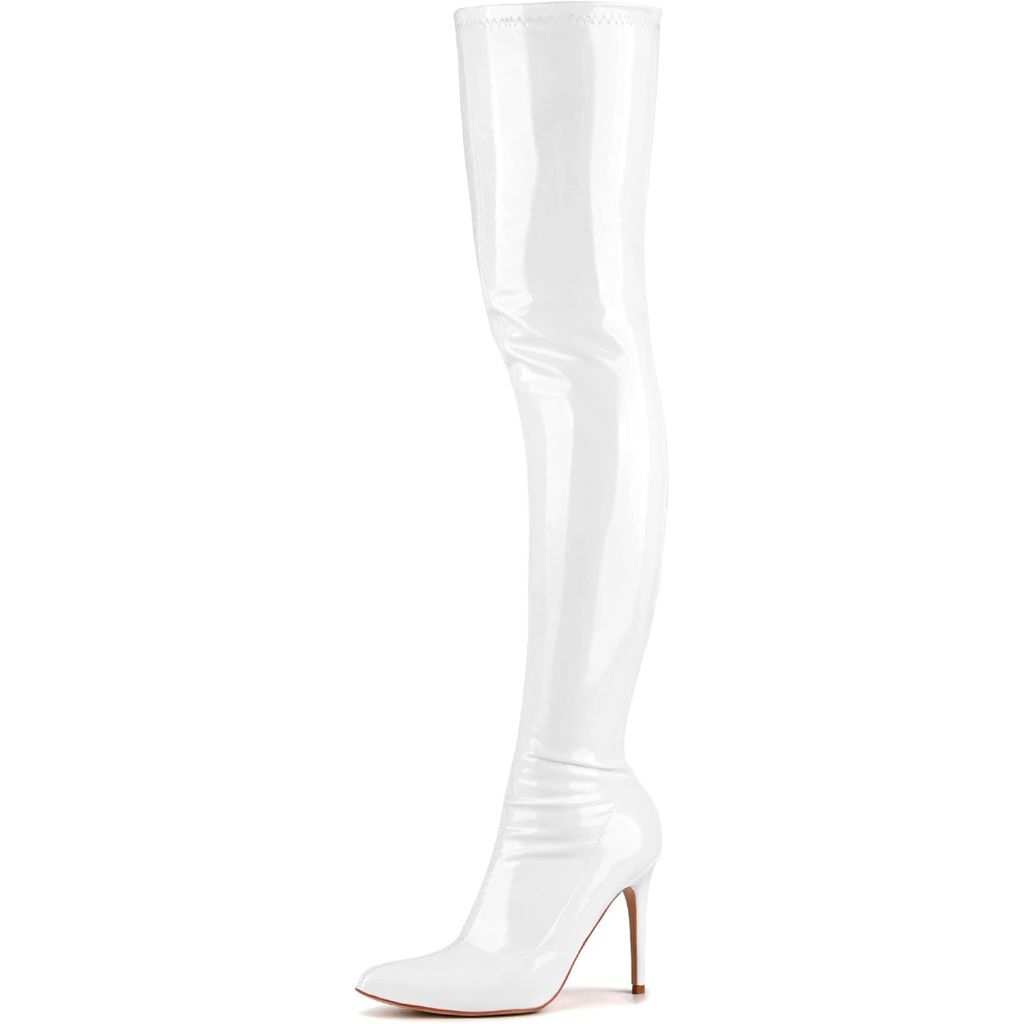 Women's Patent Leather PU Thigh High Boots White  SZ 11