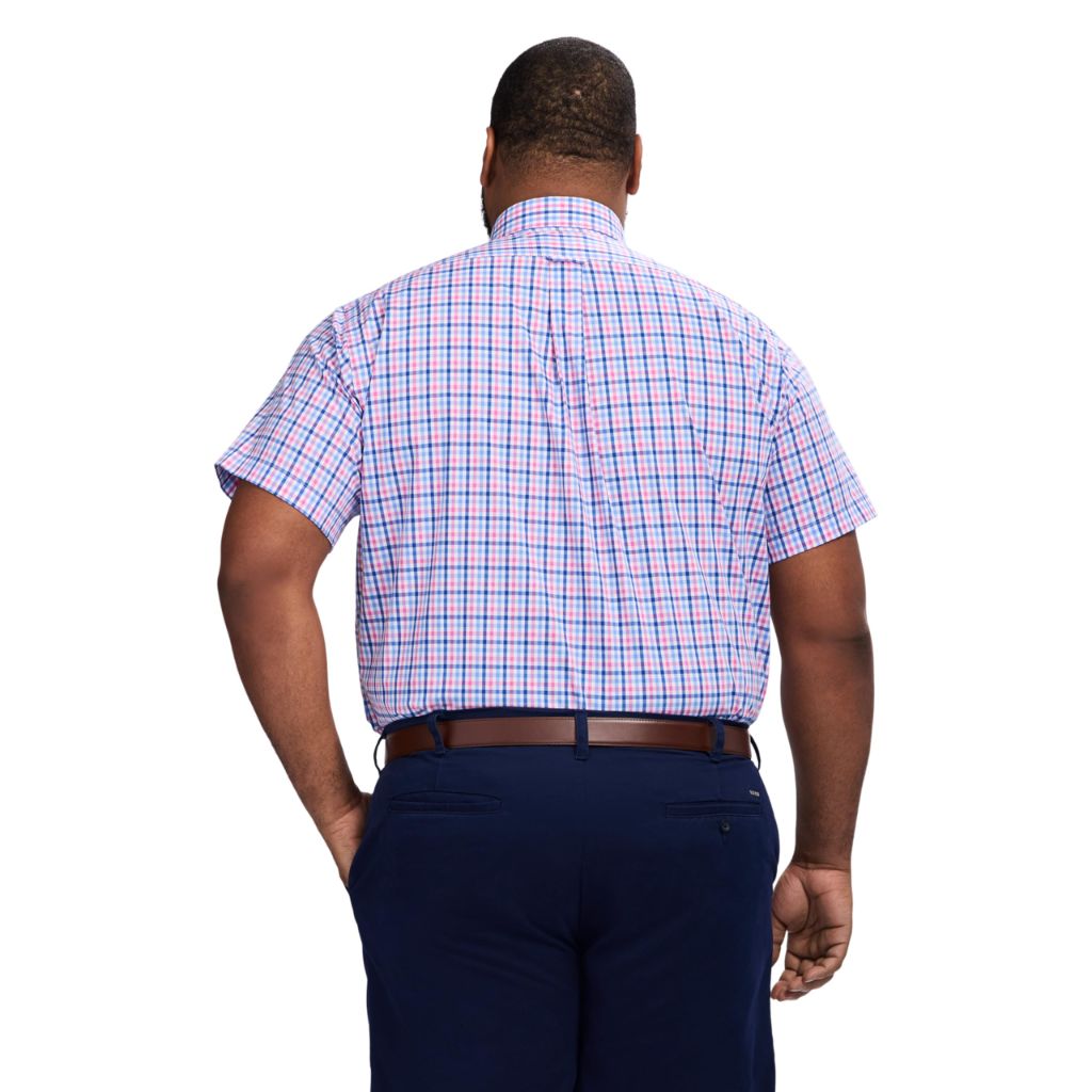 SZ 18.5T, Izod Men's Big and Tall Dress Shirt Short Sleeve All Over Stretch Button Down Collar, Phlox Pink