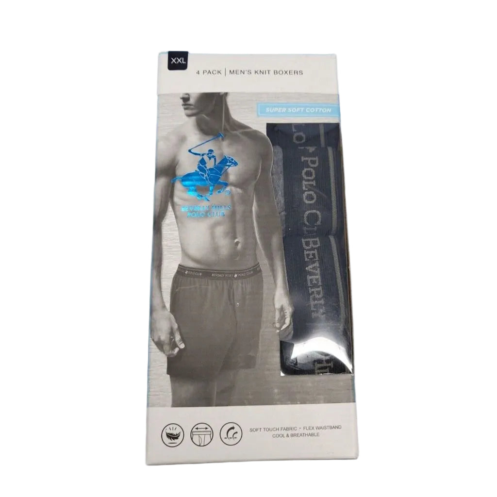 Beverly Hills Polo Club Men's Knit Boxer Shorts Underwear Size XXL (Pack of 4)