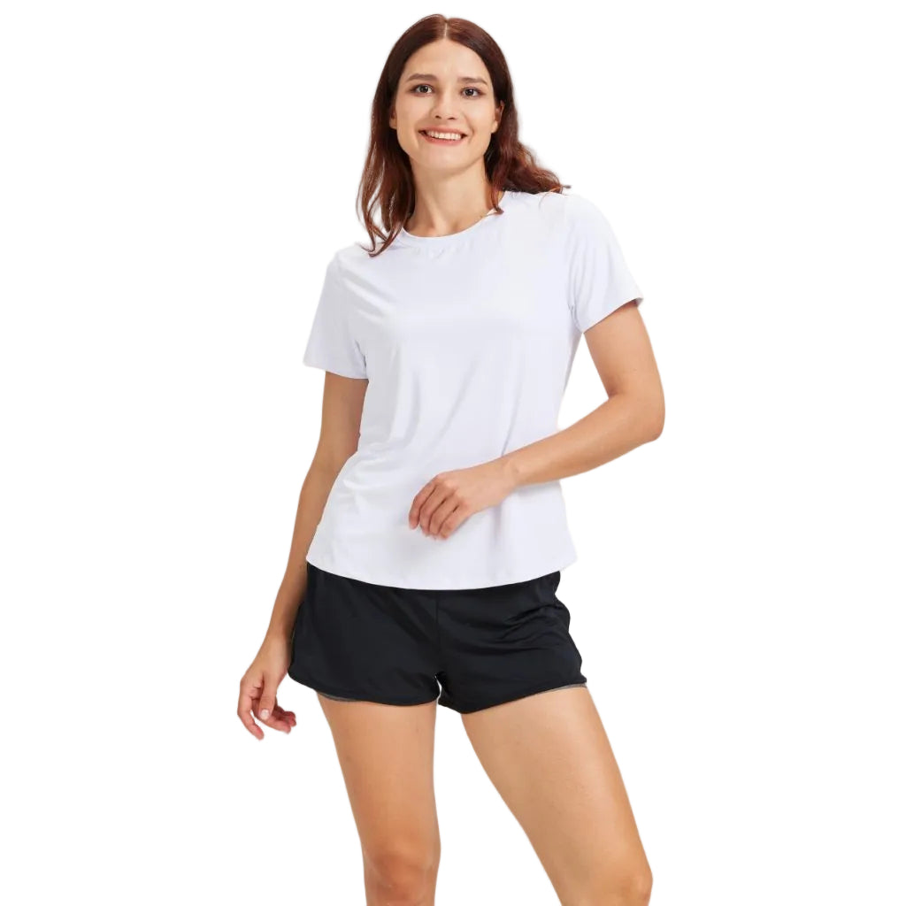 Apprivoise-moi White T-Shirts for Women moisure-Wicking UPF 30+ Quick Dry Athletic Running Workout Tops Ultra-Soft