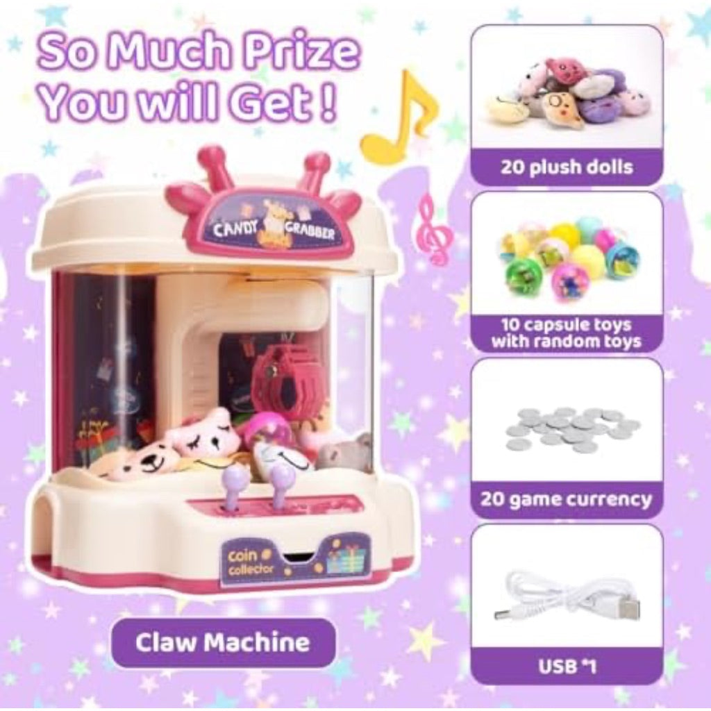 Meland Mini Claw Machine with Mini Plush Toys and Capsules, Ages 3+