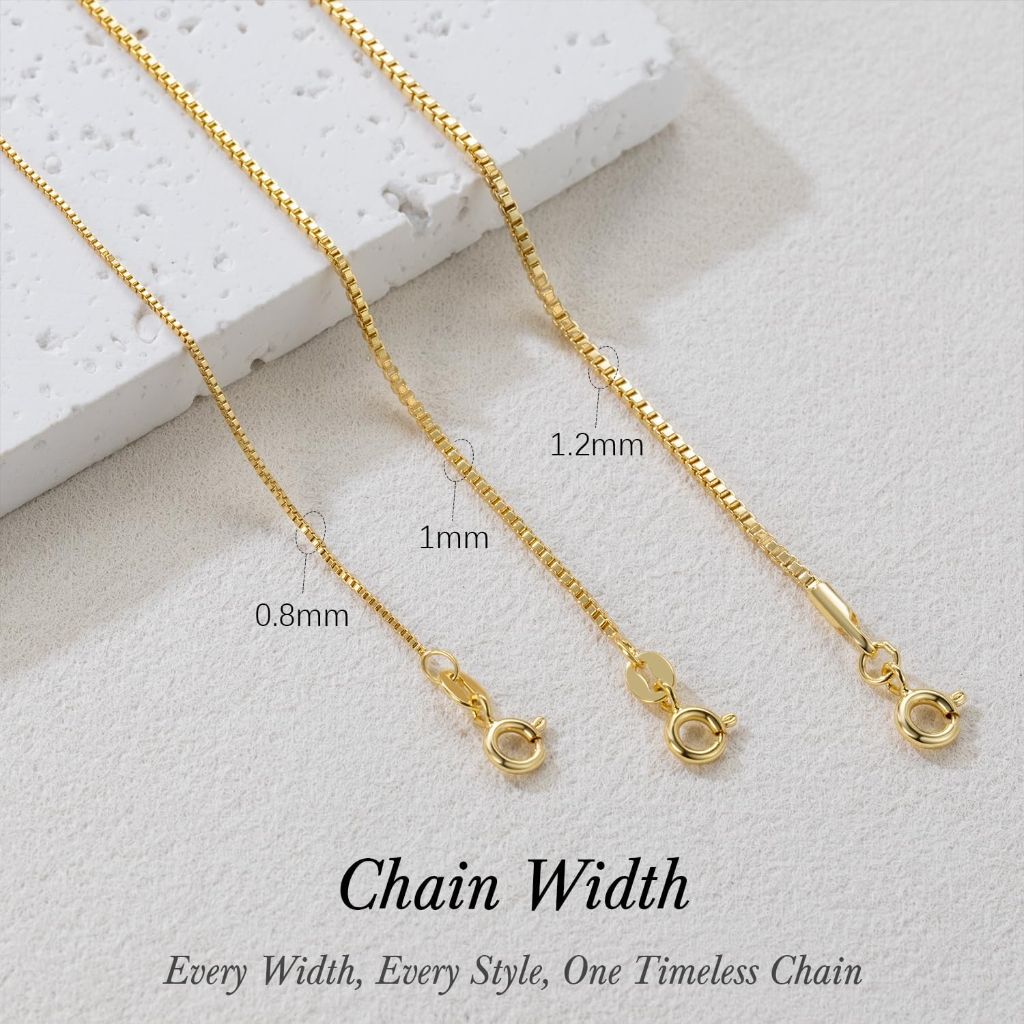 14K Gold Box Chain Necklaces for Women 0.8/1/1.2mm | Gold
