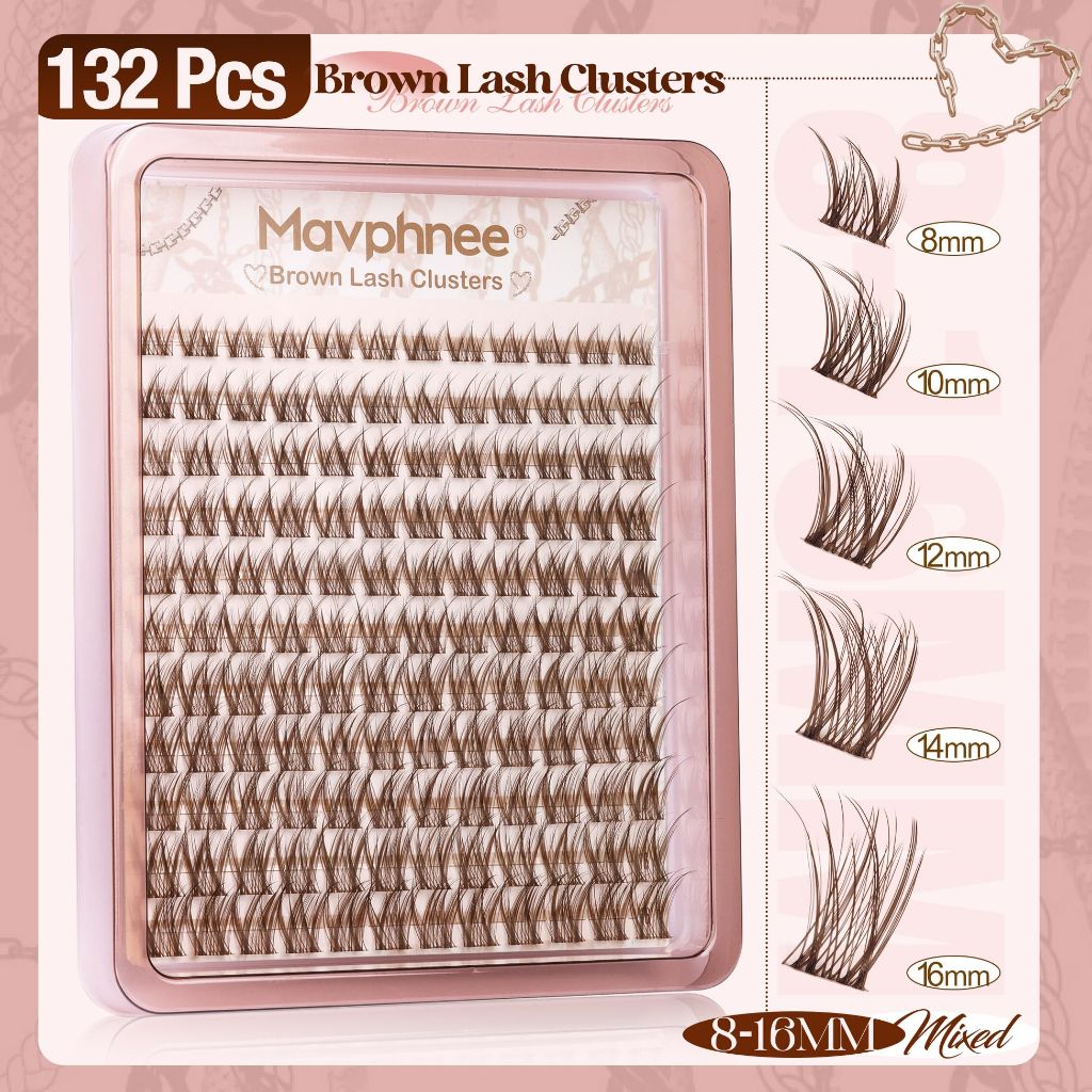 Mavphnee Brown Eyelash Clusters DIY Lash Pack (132Pcs, 8-16MM)