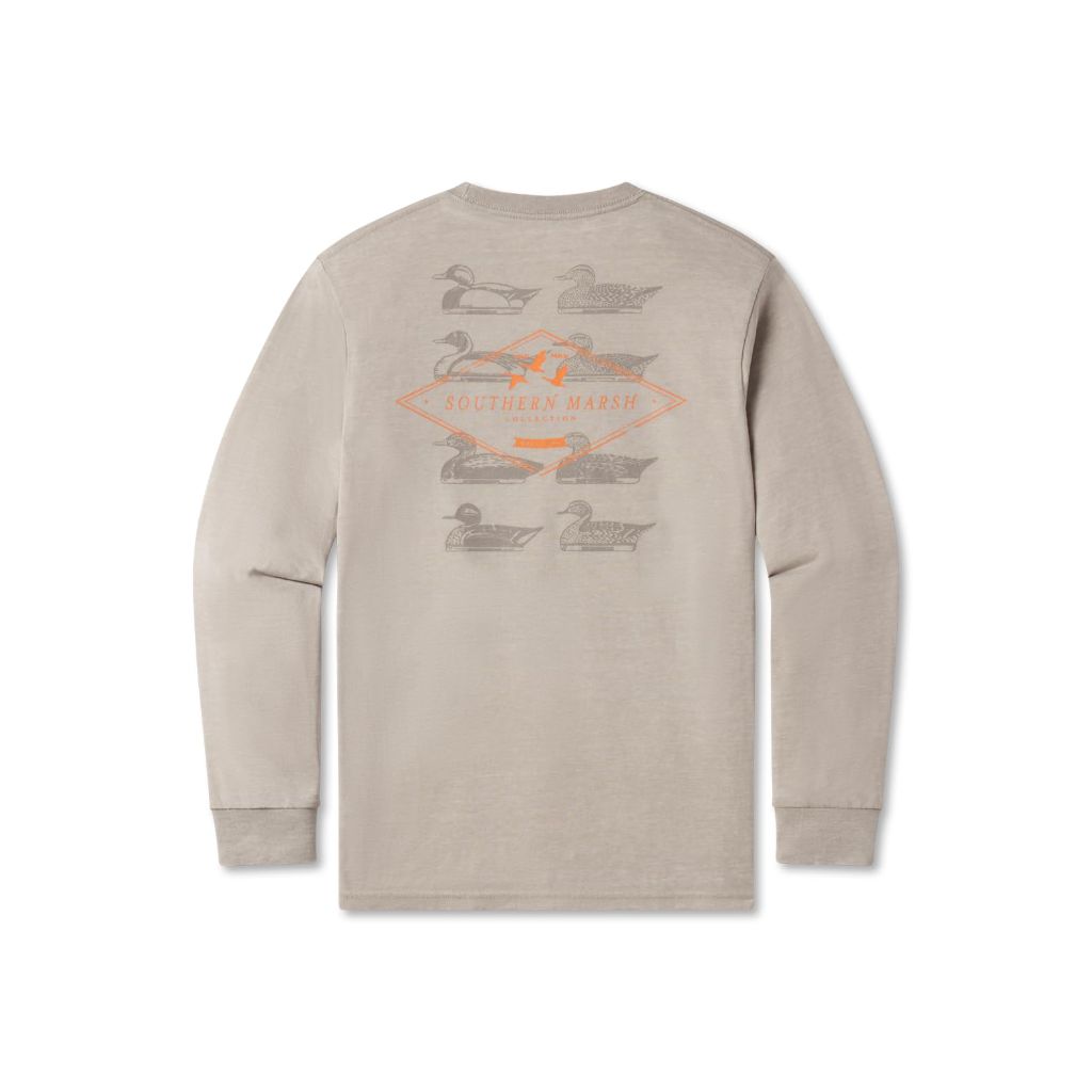 Southern Marsh Men’s SEAWASH Decoy Stamp T-Shirt, Long Sleeve Tee, Light Gray, 3X-Large